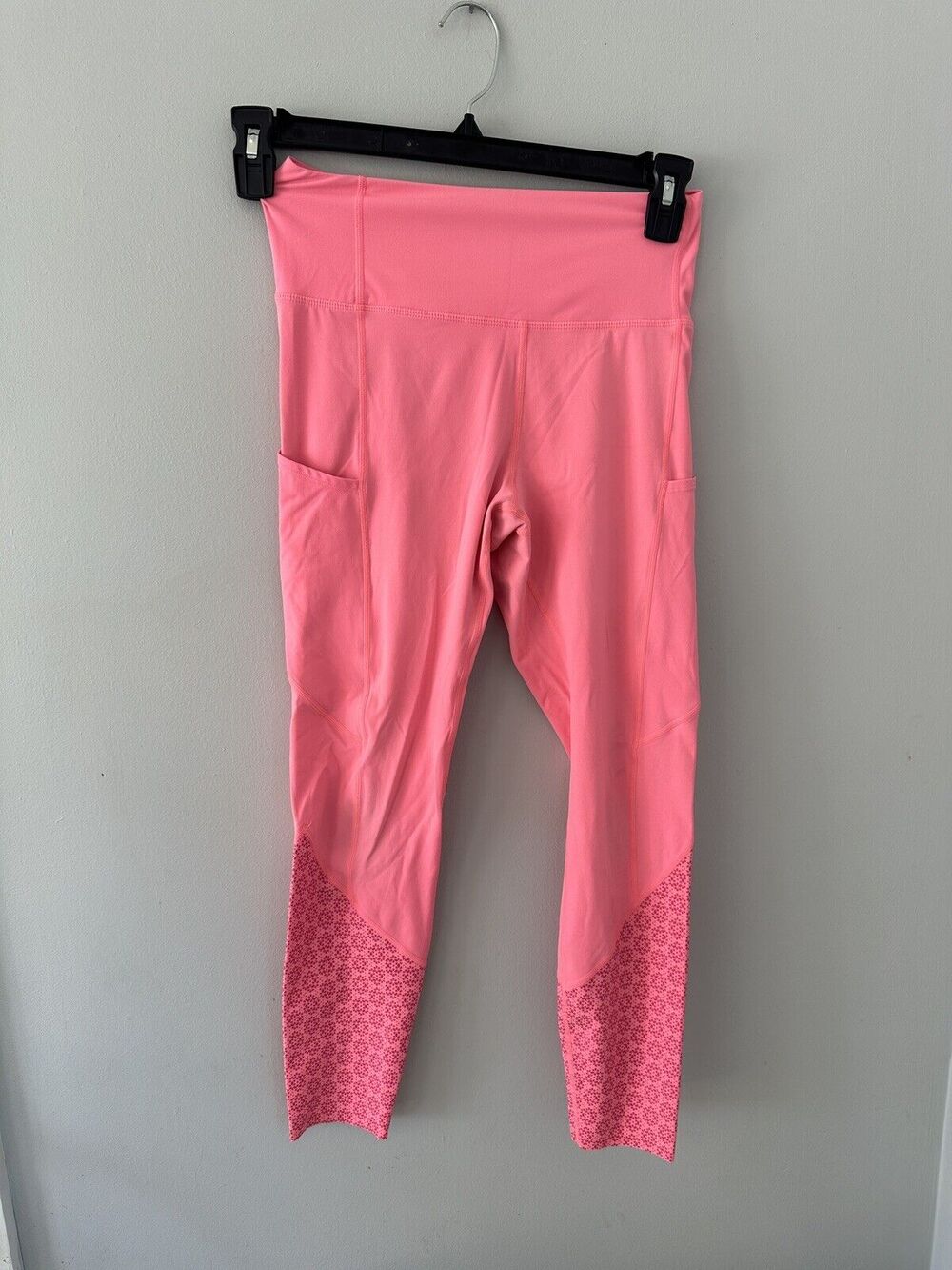 Zyia Neon Coral Flower Power Luxe Hi Rise 7/8 Leggings Size 6-8